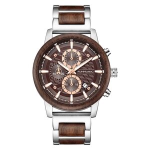 Stainless Steel Chronograph 45mm With Brushed Aluminum Finish And Red Sandalwood